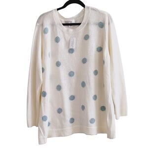 CJ Banks Women Plus Size 3x White Blue Polka Dot Knit Sweater NEW Soft Whimsy
